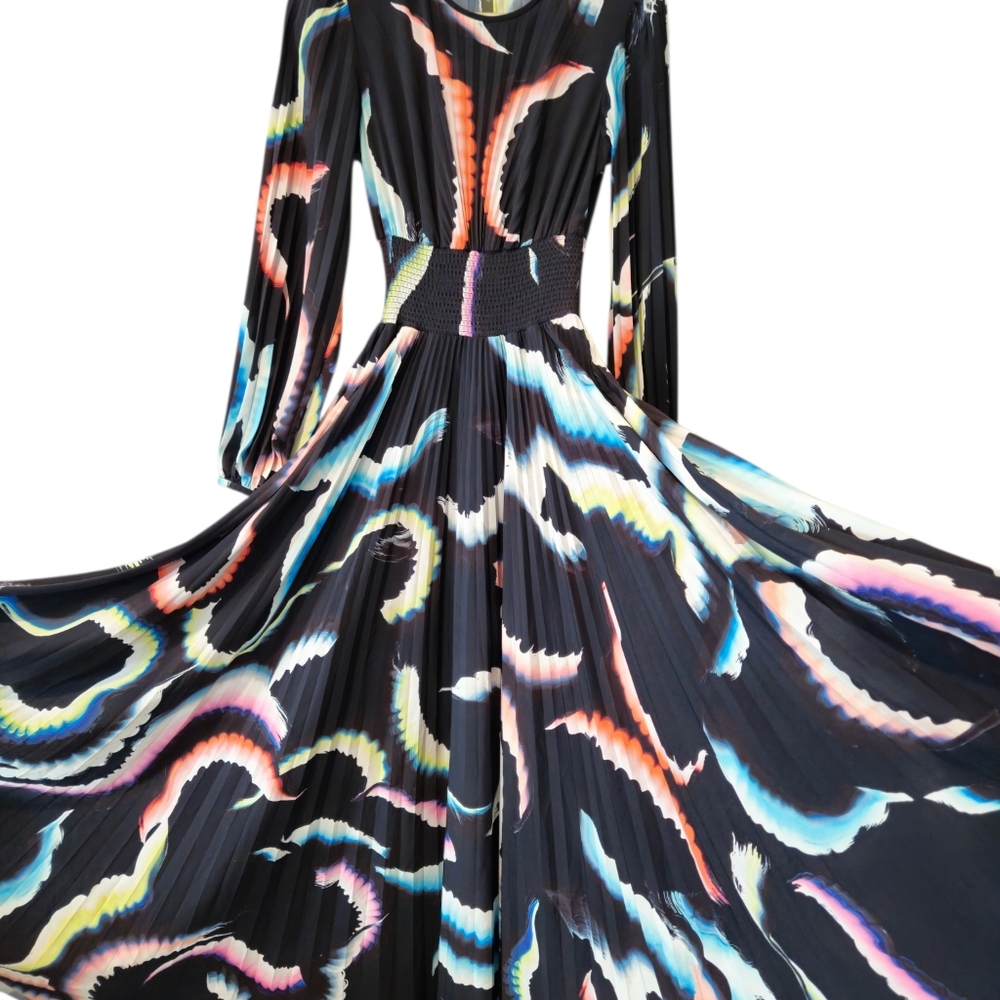 A.L.C. Leah Abstract Print Maxi Dress Size 0 Black Multicolor Long Sleeve $895 - Picture 15 of 16